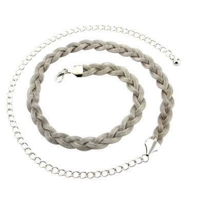 Flat Plaited Metal Belt - Silver