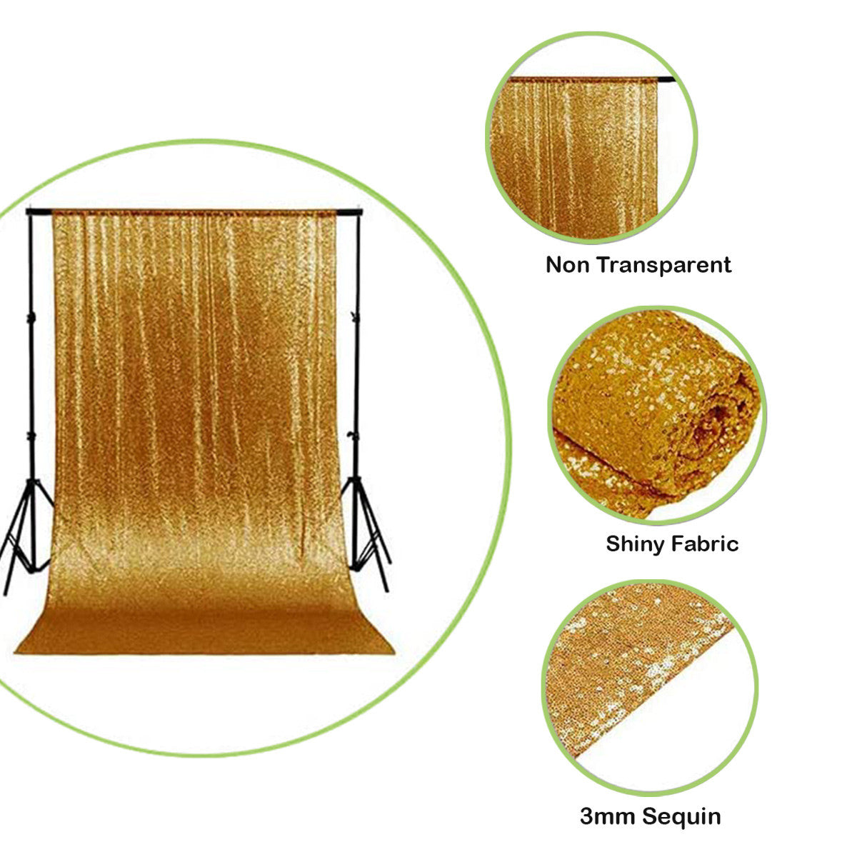 4ft x 7ft Sequin Photography Backdrop - Gold