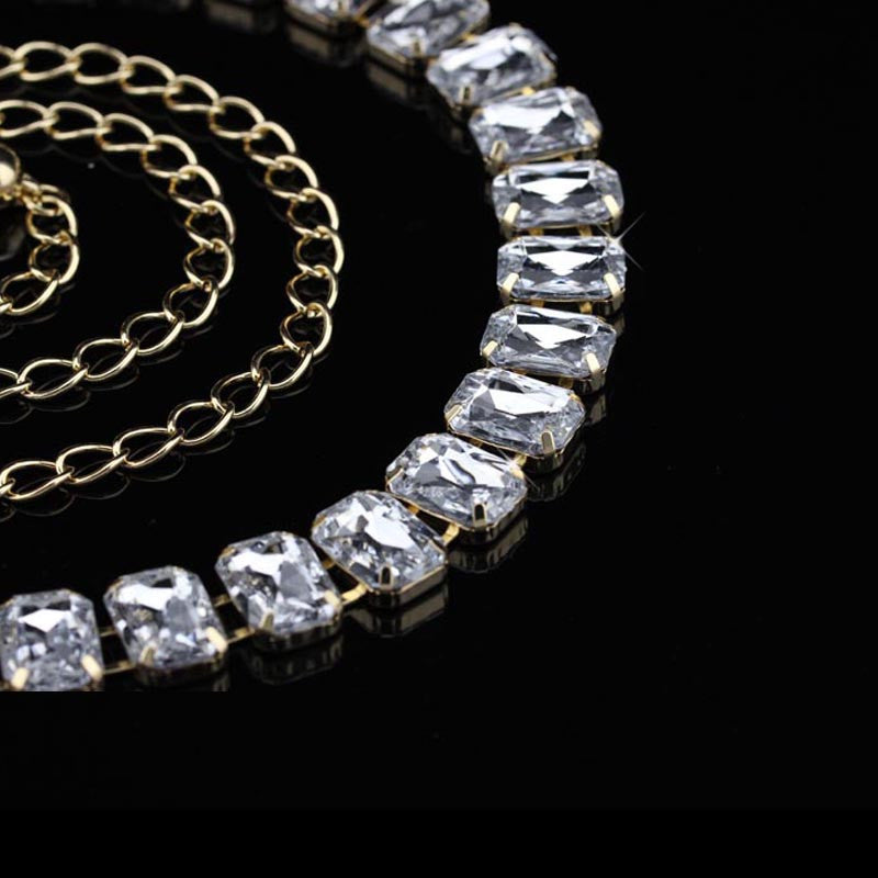 Large Diamante Crystals Belt - Gold