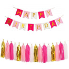 Pink & Gold Balloons, Pom-Poms, Bunting & Tassels Birthday Set