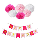 Pink & Gold Balloons, Pom-Poms, Bunting & Tassels Birthday Set