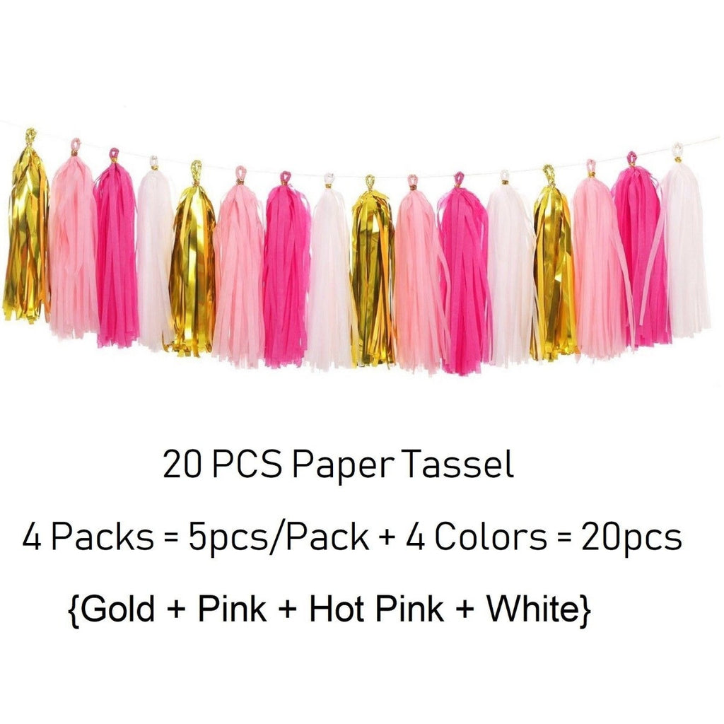 Pink & Gold Balloons, Pom-Poms, Bunting & Tassels Birthday Set