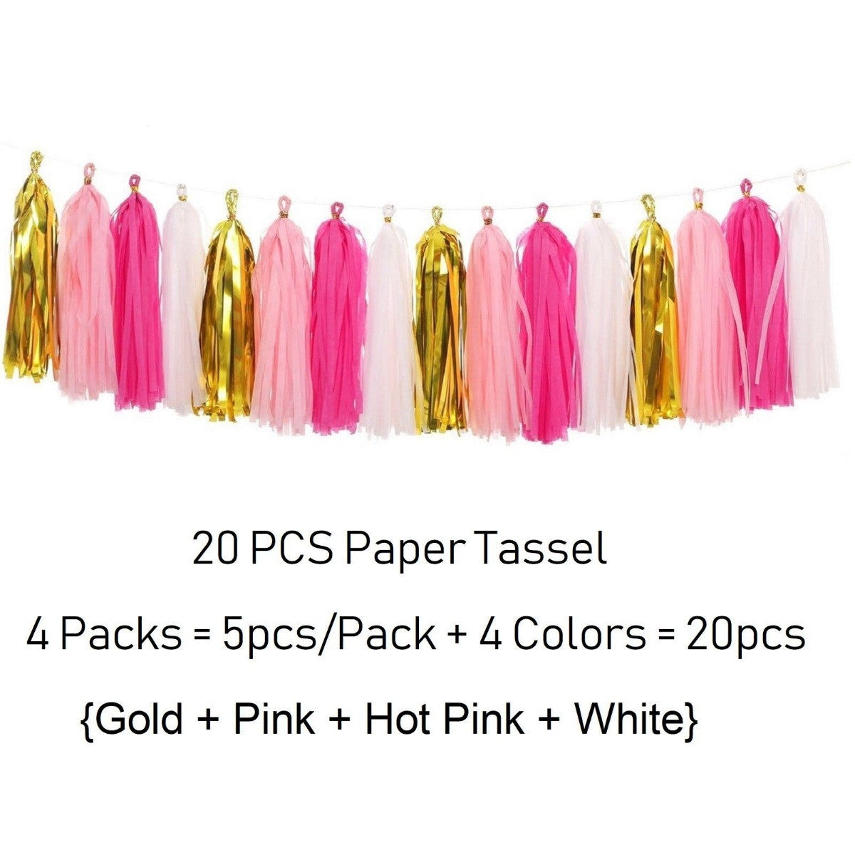 Pink & Gold Balloons, Pom-Poms, Bunting & Tassels Birthday Set