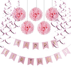 Pink Birthday Bunting, Pom-Poms & Hanging Decorations