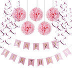 Pink Birthday Bunting, Pom-Poms & Hanging Decorations