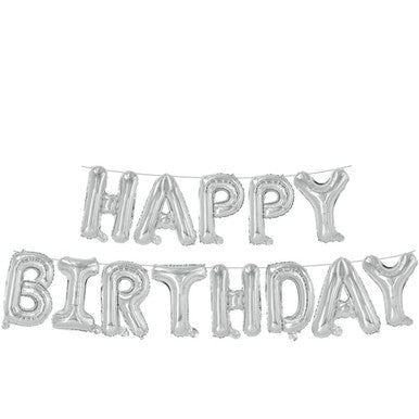 16" Foil Happy Birthday Balloons - Silver