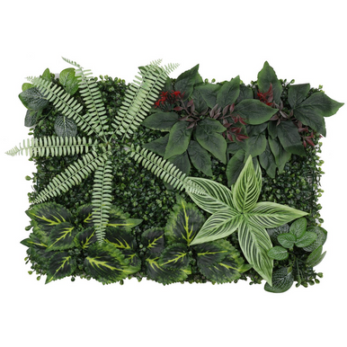 Artificial Green Grass Wall Panel 60cm x 40cm - Green with 5 Flowers x 12