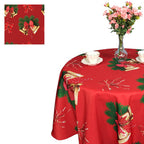 70" Round Christmas Jingle Bells Print Polyester Wipe Clean Tablecloth