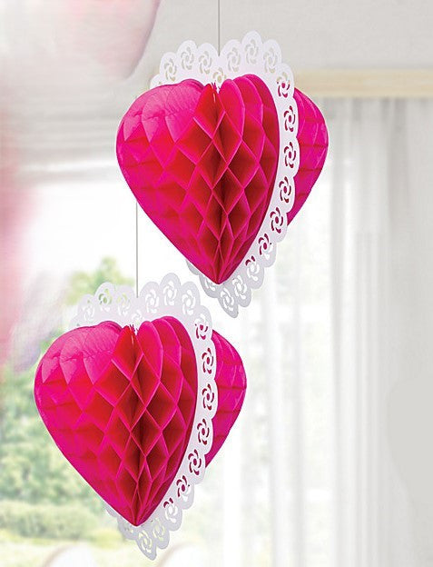 Valentines Hanging Heart Decorations - Hot Pink