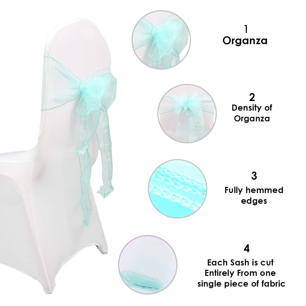 7" x 108" Organza Chair Sash - Light Turquoise