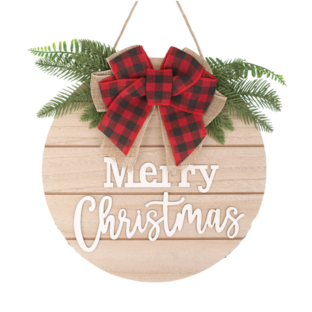 Merry Christmas Wooden Sign - Round