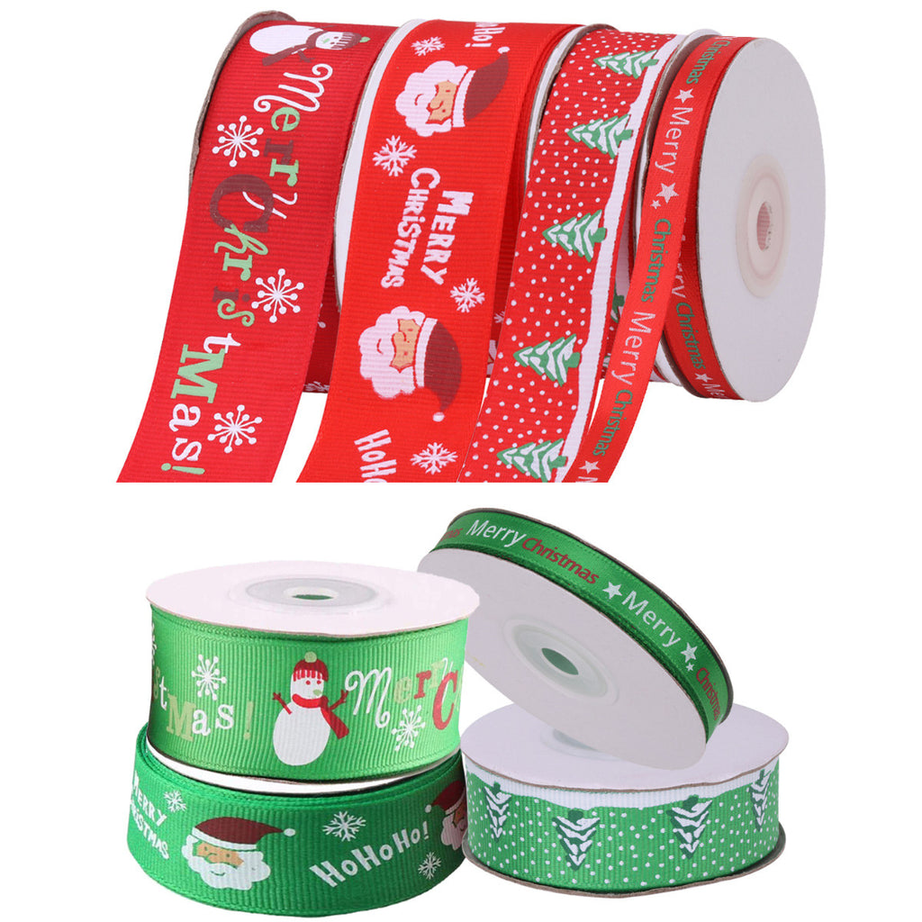 90m Christmas Themed Printed Grosgrain Ribbons, 7 Rolls - Assorted Designs