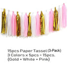 Pink, White & Gold Balloons, Pom-Poms, Bunting & Tassels Birthday Set