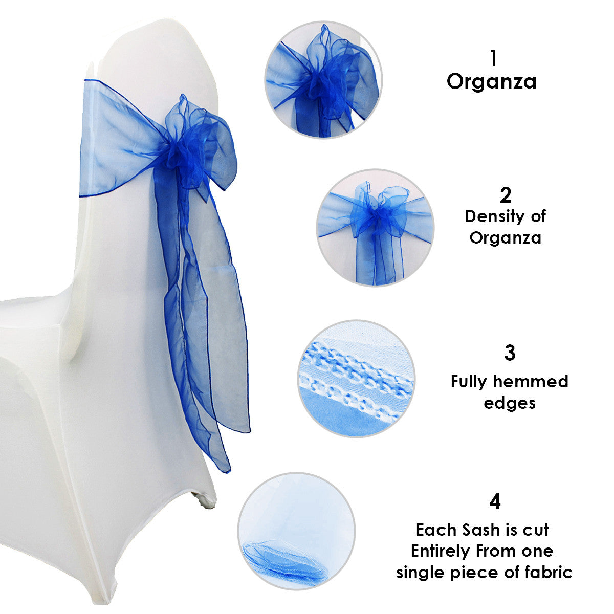 7" x 108" Organza Chair Sash - Navy