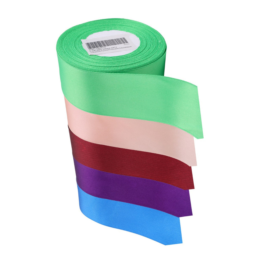 40mm Double Sided Satin Ribbon Bundles, 11 x 25m Rolls - Mixed Colours