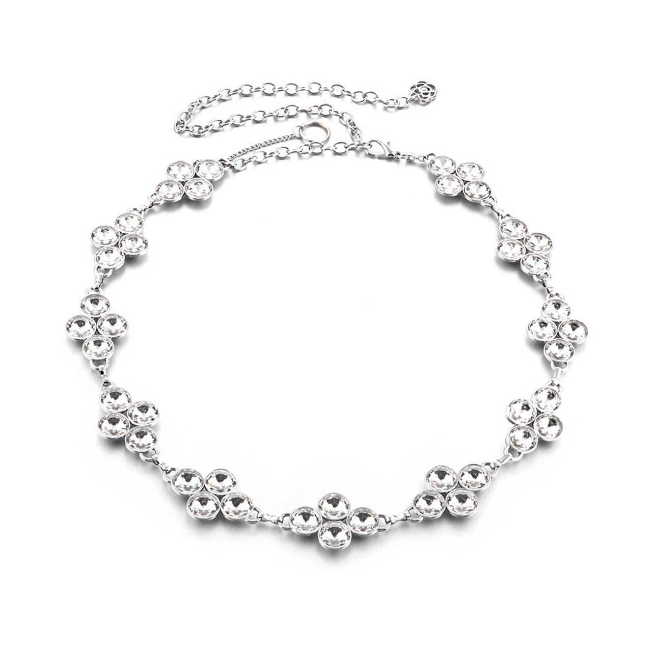 Diamante Waist Belt with 4 Diamonds - Silver