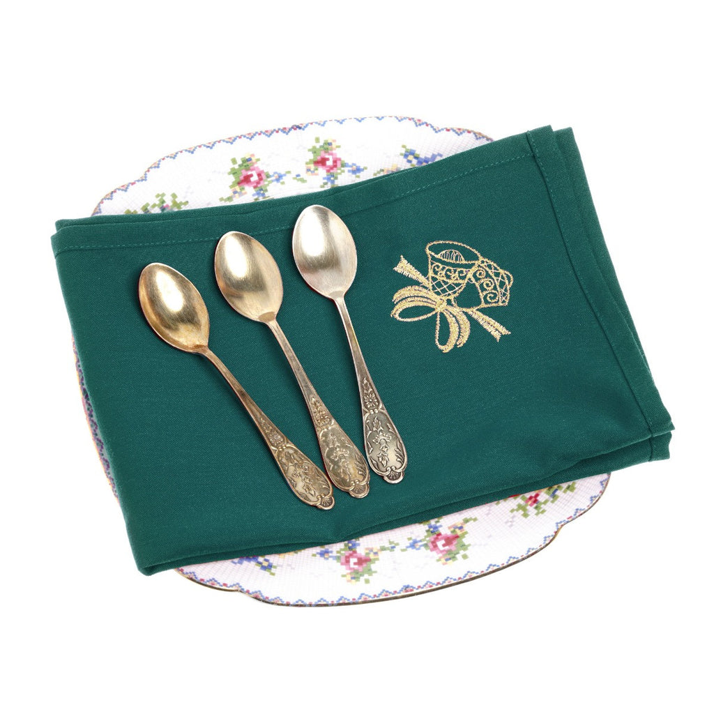 20" Spun Polyester Jingle Bell Embroided Table Napkin - Green