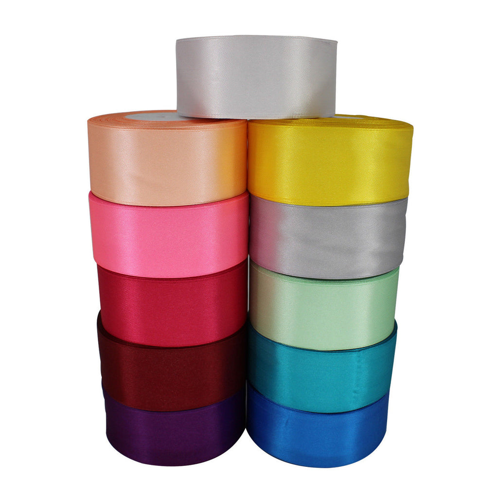 40mm Double Sided Satin Ribbon Bundles, 11 x 25m Rolls - Mixed Colours
