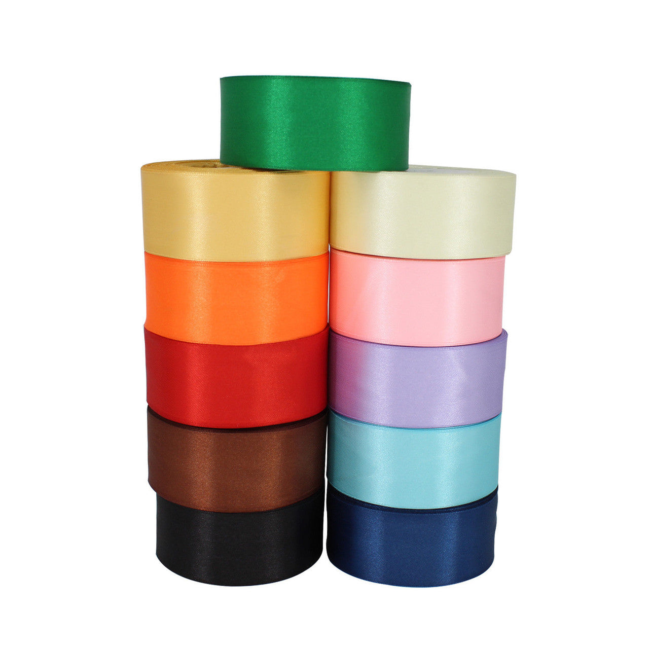 40mm Double Sided Satin Ribbon Bundles, 11 x 25m Rolls - Mixed Colours