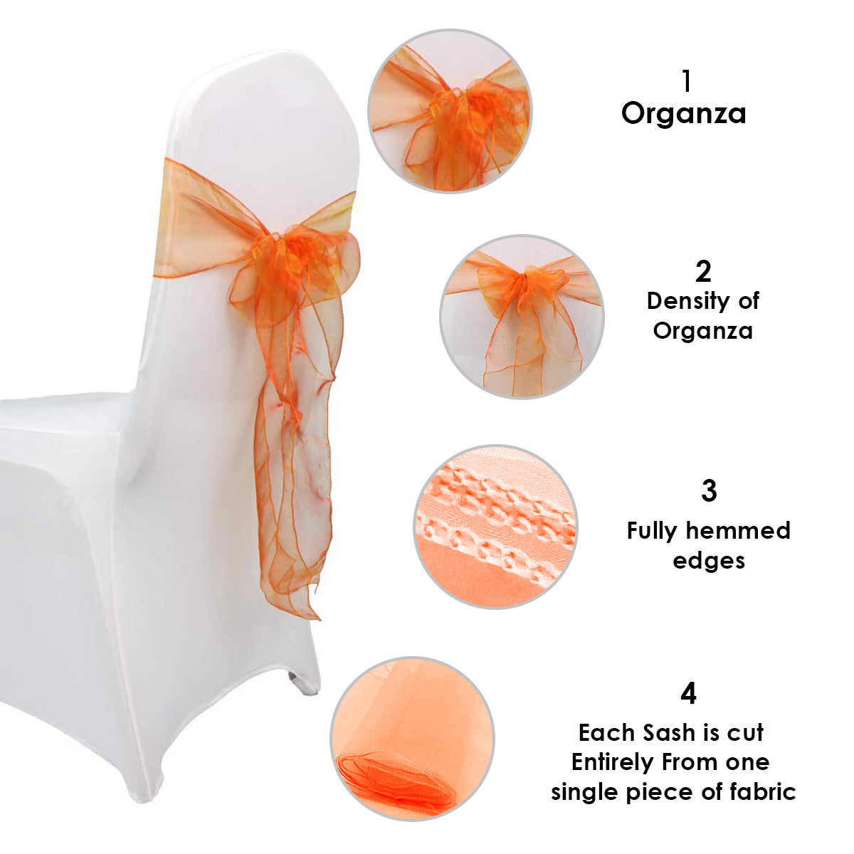 7" x 108" Organza Chair Sash - Orange
