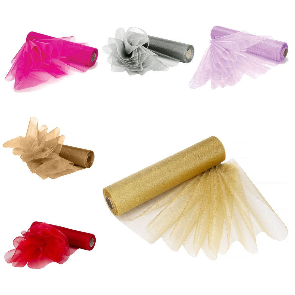 29cm Organza Snow Sheer Rolls Bundle, 6 x 25m - Mixed Colours