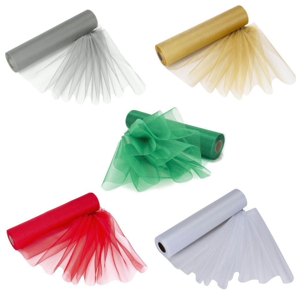 29cm Organza Snow Sheer Rolls Bundle, 5 x 25m Rolls - Mixed Colours