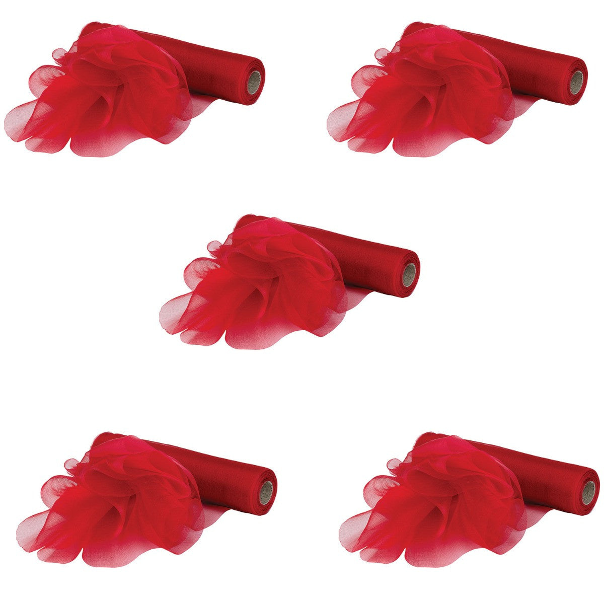 29cm Organza Snow Sheer Rolls Bundle, 5 x 25m Rolls - Red