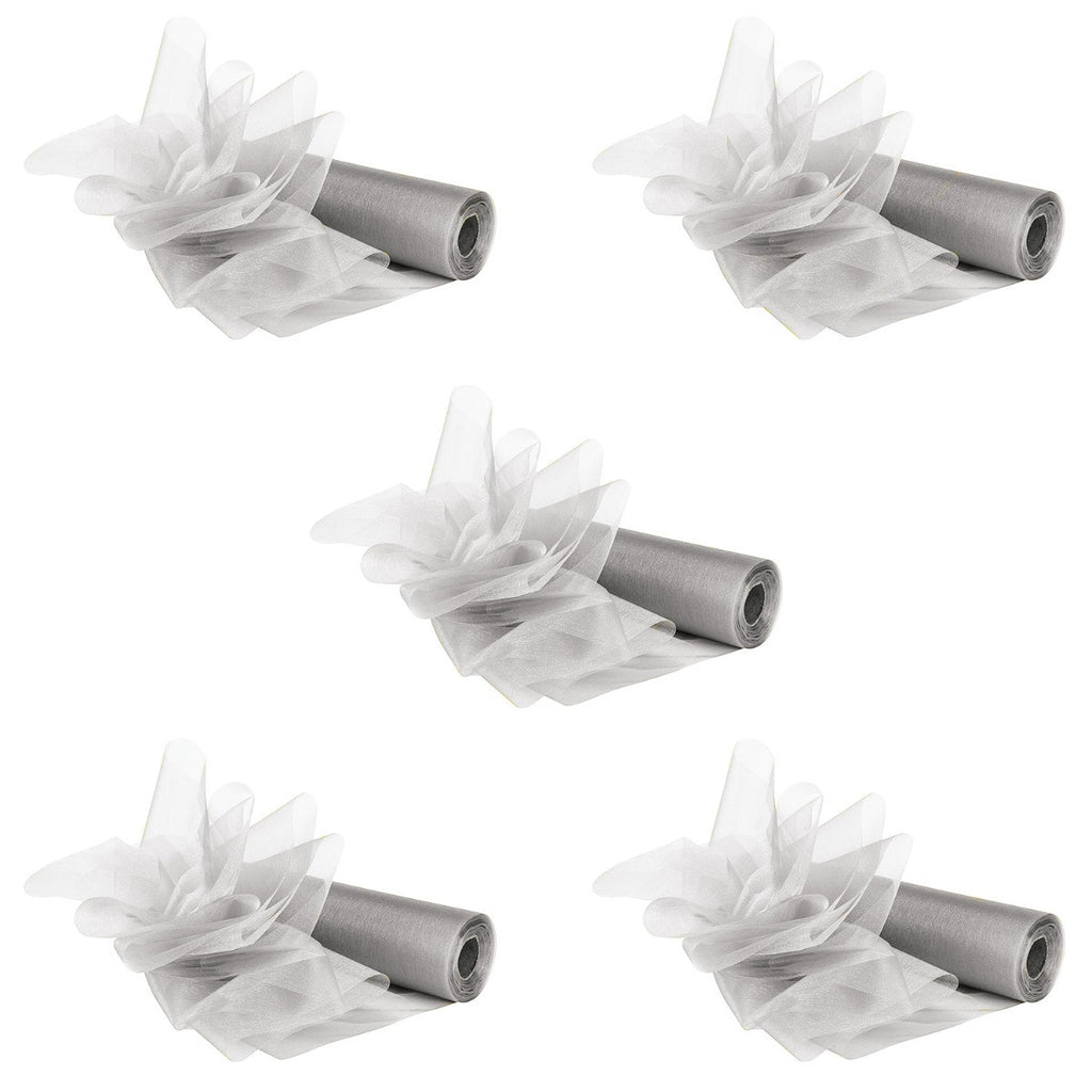 29cm Organza Snow Sheer Rolls Bundle, 5 x 25m Rolls - Silver