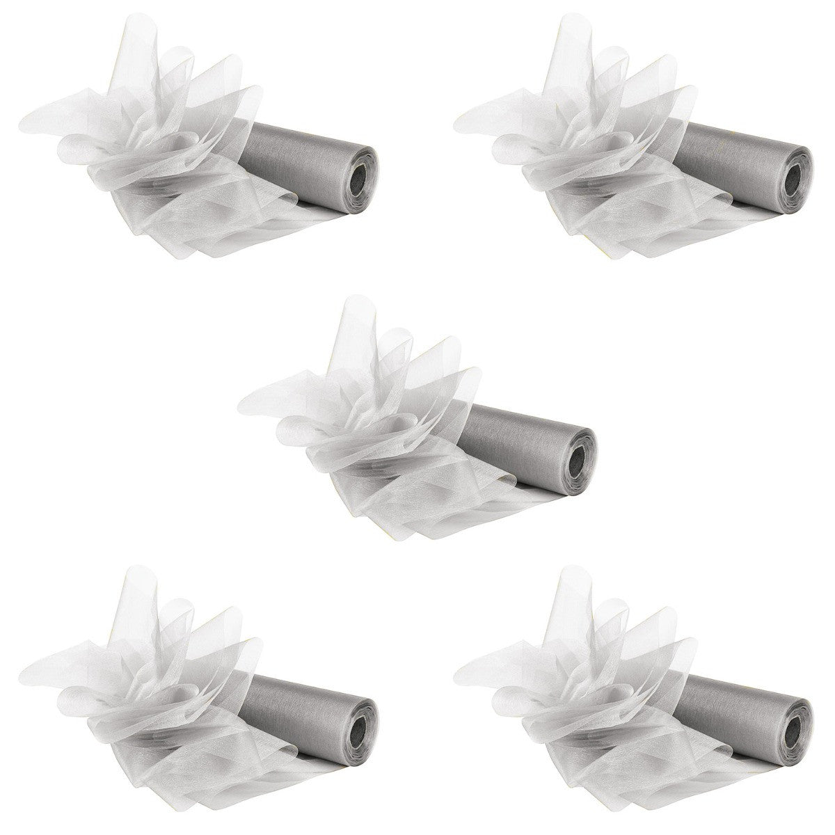 29cm Organza Snow Sheer Rolls Bundle, 5 x 25m Rolls - Silver