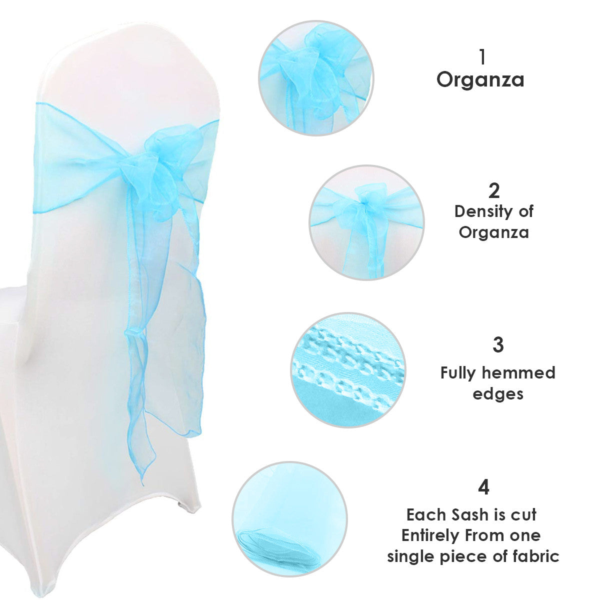 7" x 108" Organza Chair Sash - Aqua Blue