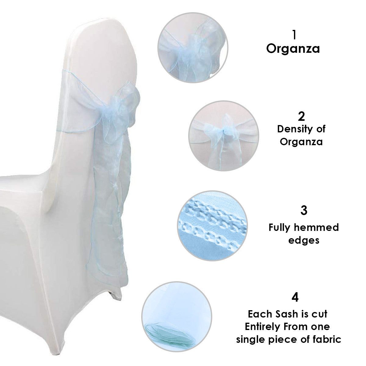 7" x 108" Organza Chair Sash - Baby Blue