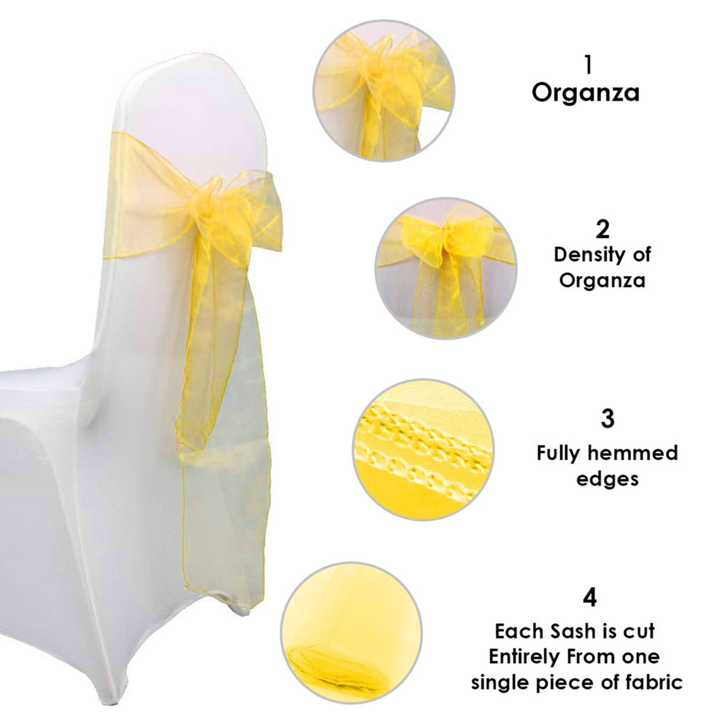 7" x 108" Organza Chair Sash - Bright Gold