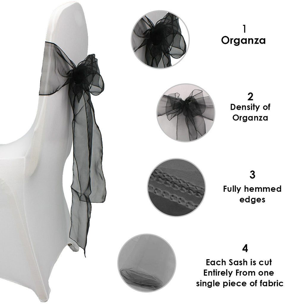 7" x 108" Organza Chair Sash - Black