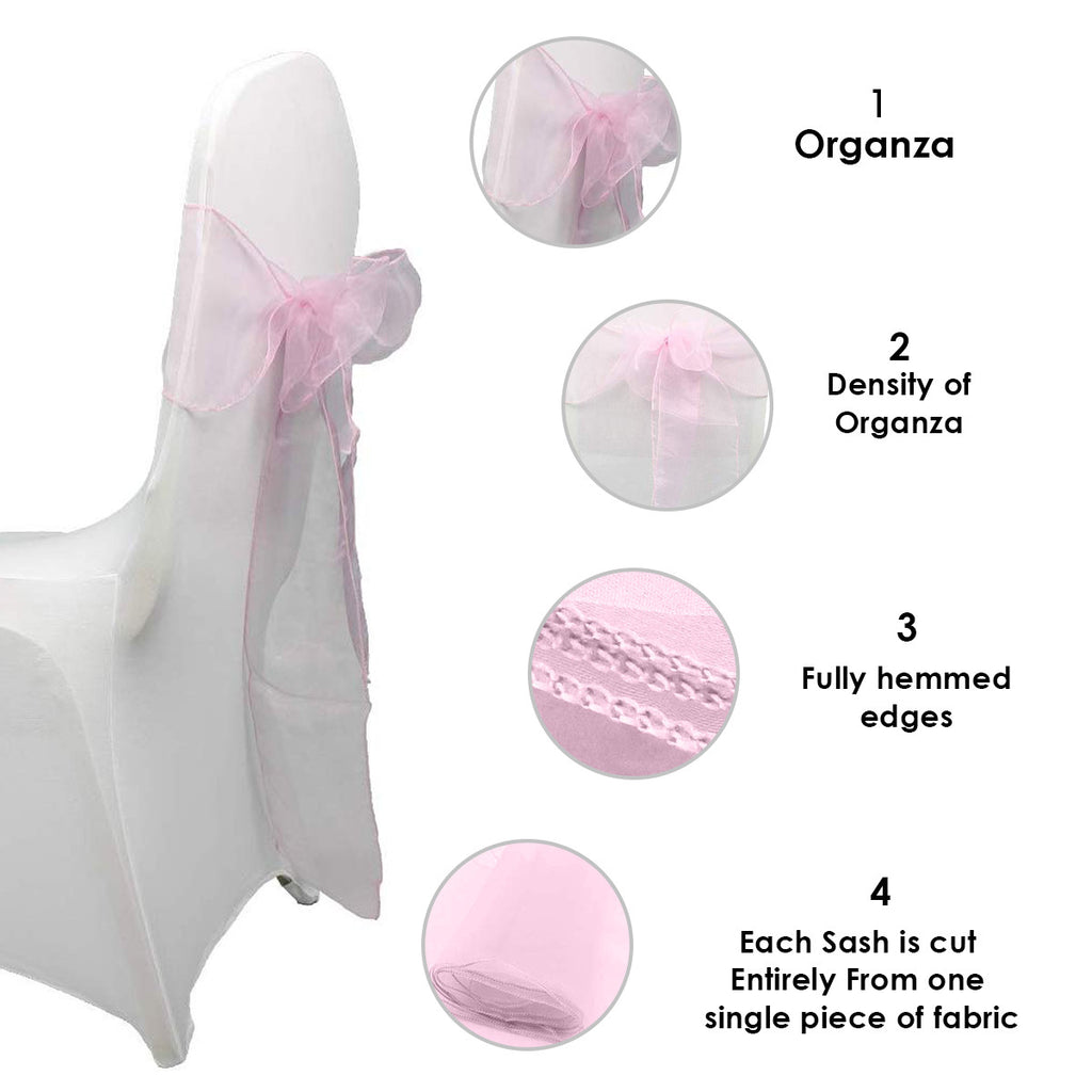 7" x 108" Organza Chair Sash - Baby Pink
