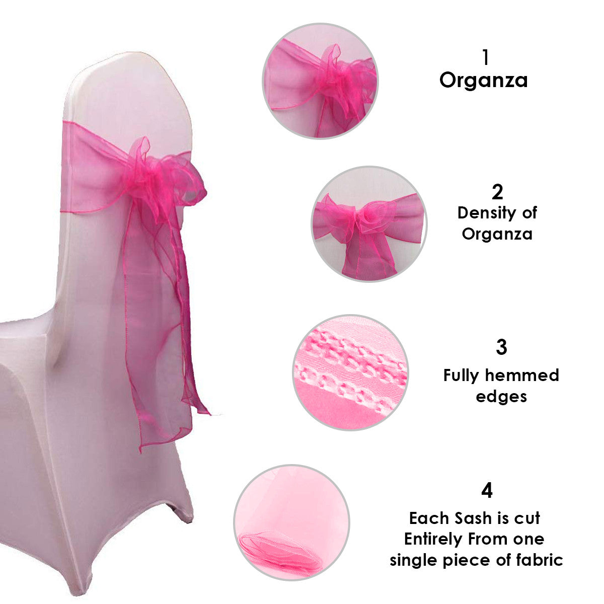 7" x 108" Organza Chair Sash - Fuschia