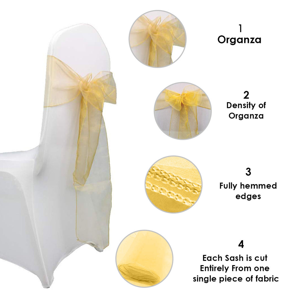 7" x 108" Organza Chair Sash - Gold