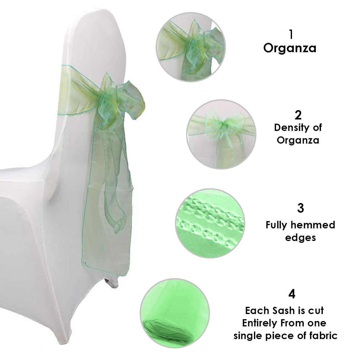 7" x 108" Organza Chair Sash - Green