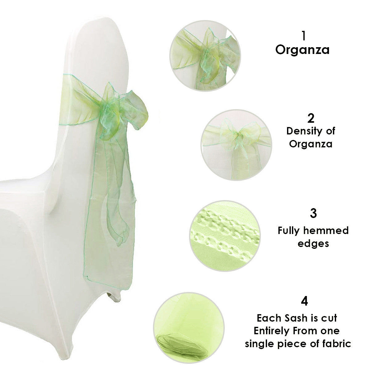 7" x 108" Organza Chair Sash - Mint