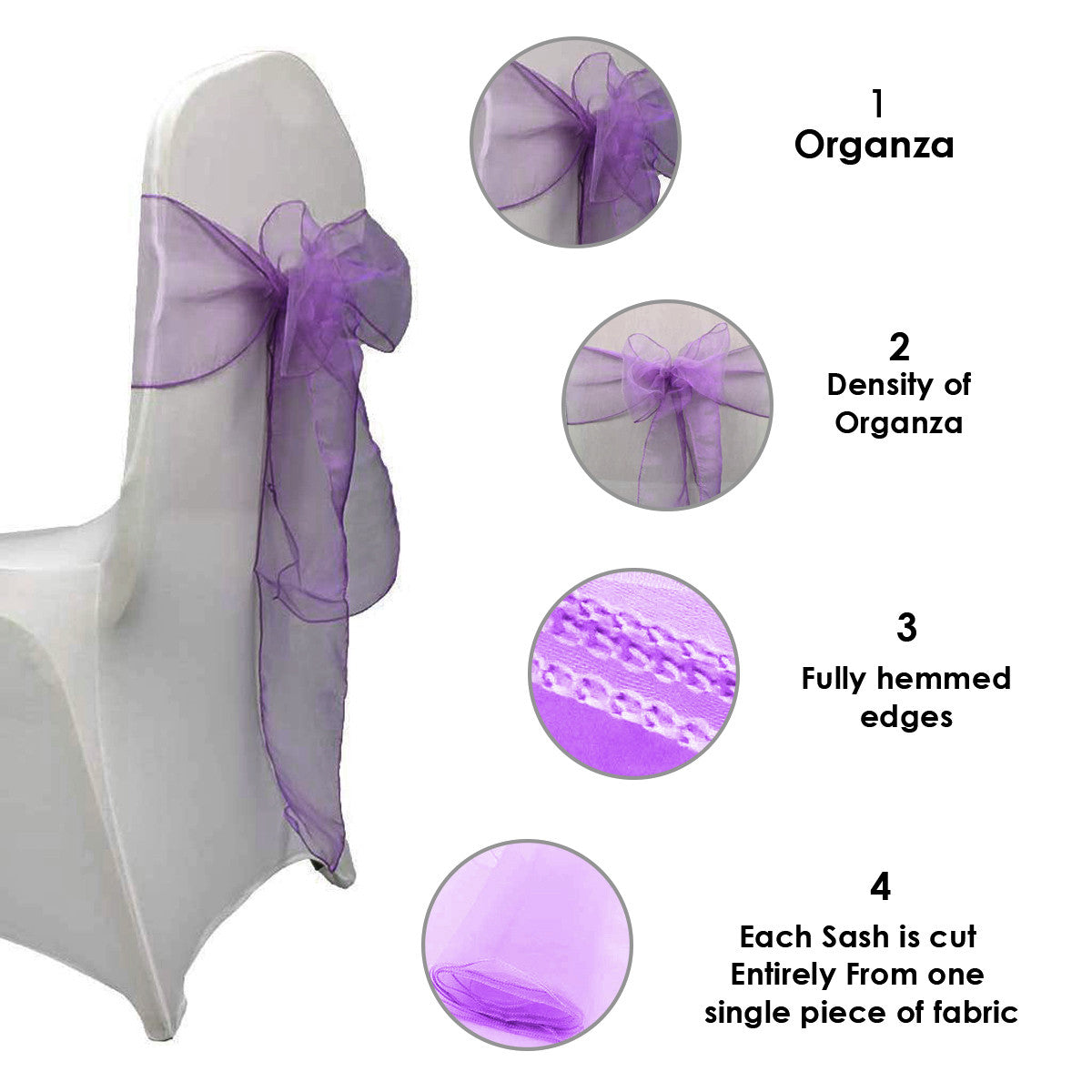 7" x 108" Organza Chair Sash - Violet