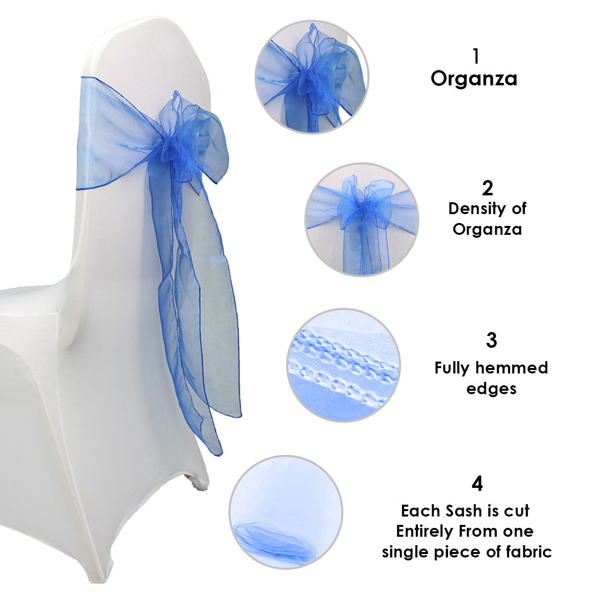 7" x 108" Organza Chair Sash - Royal Blue