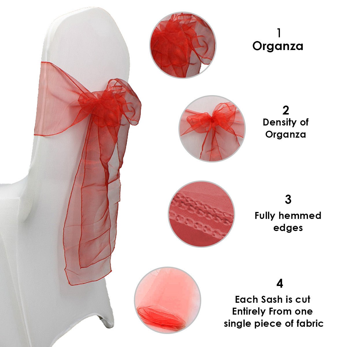 7" x 108" Organza Chair Sash - Red