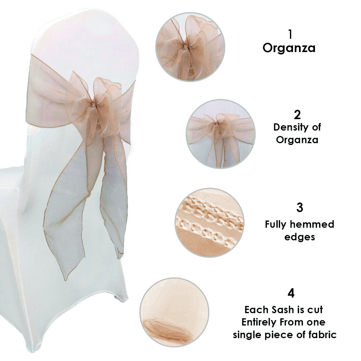 7" x 108" Organza Chair Sash - Rose Gold