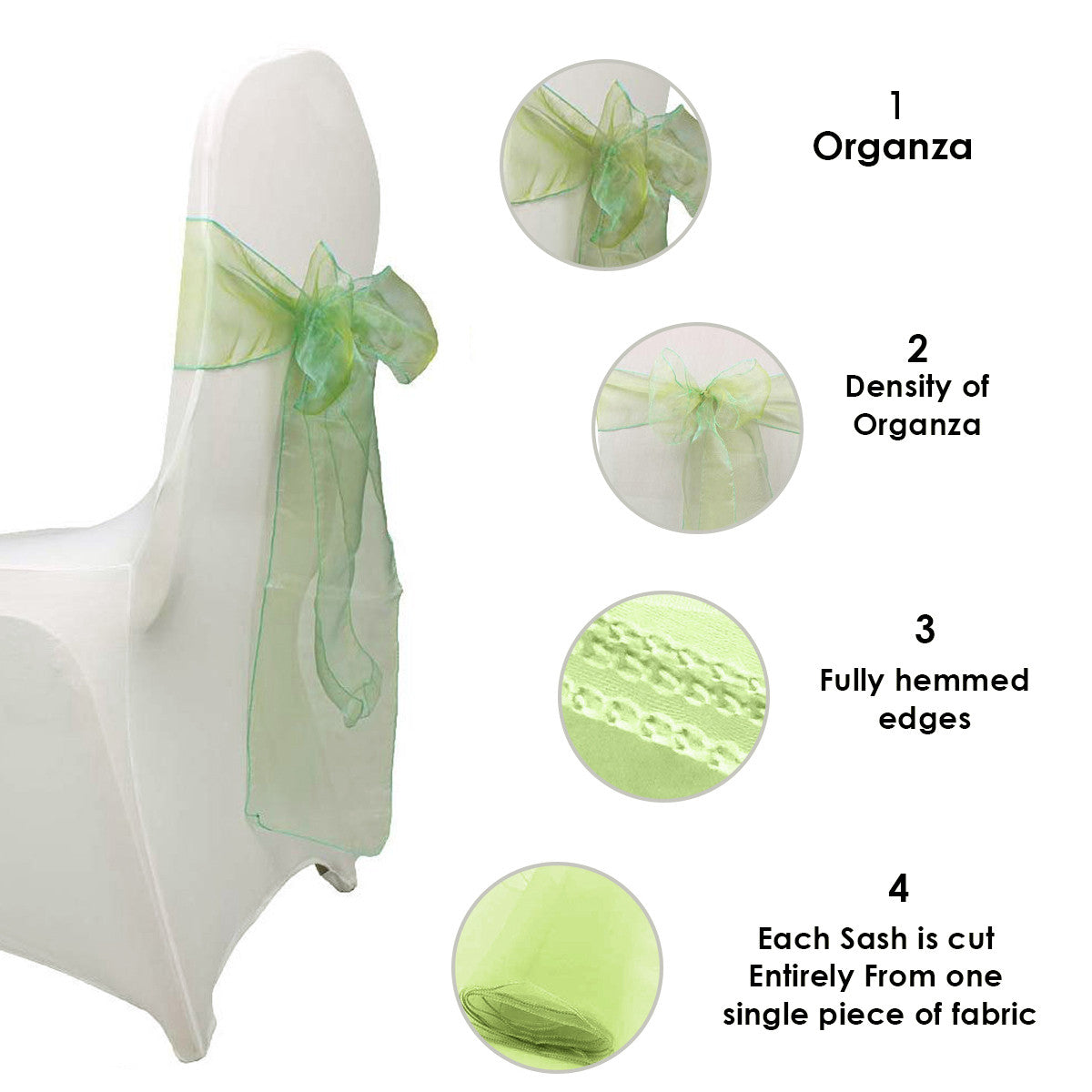 7" x 108" Organza Chair Sash - Sage