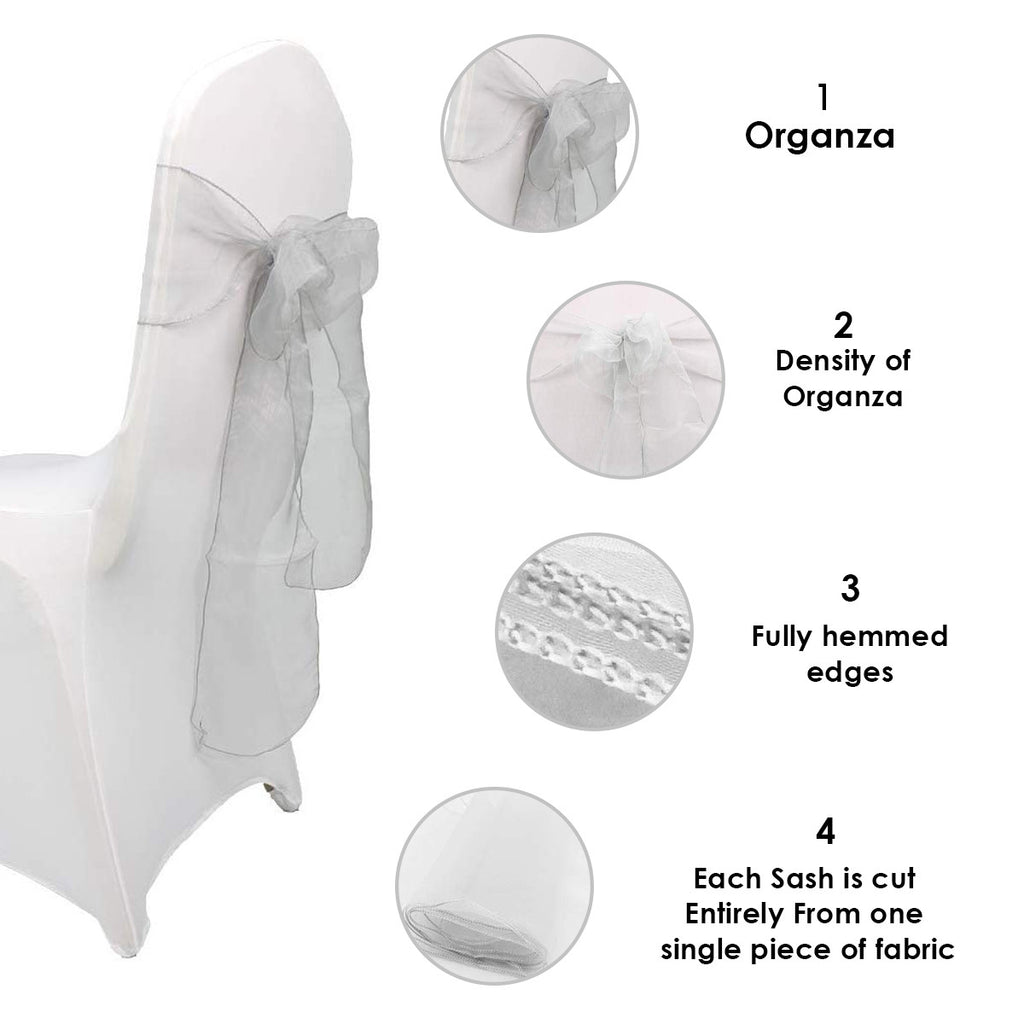 7" x 108" Organza Chair Sash - Silver