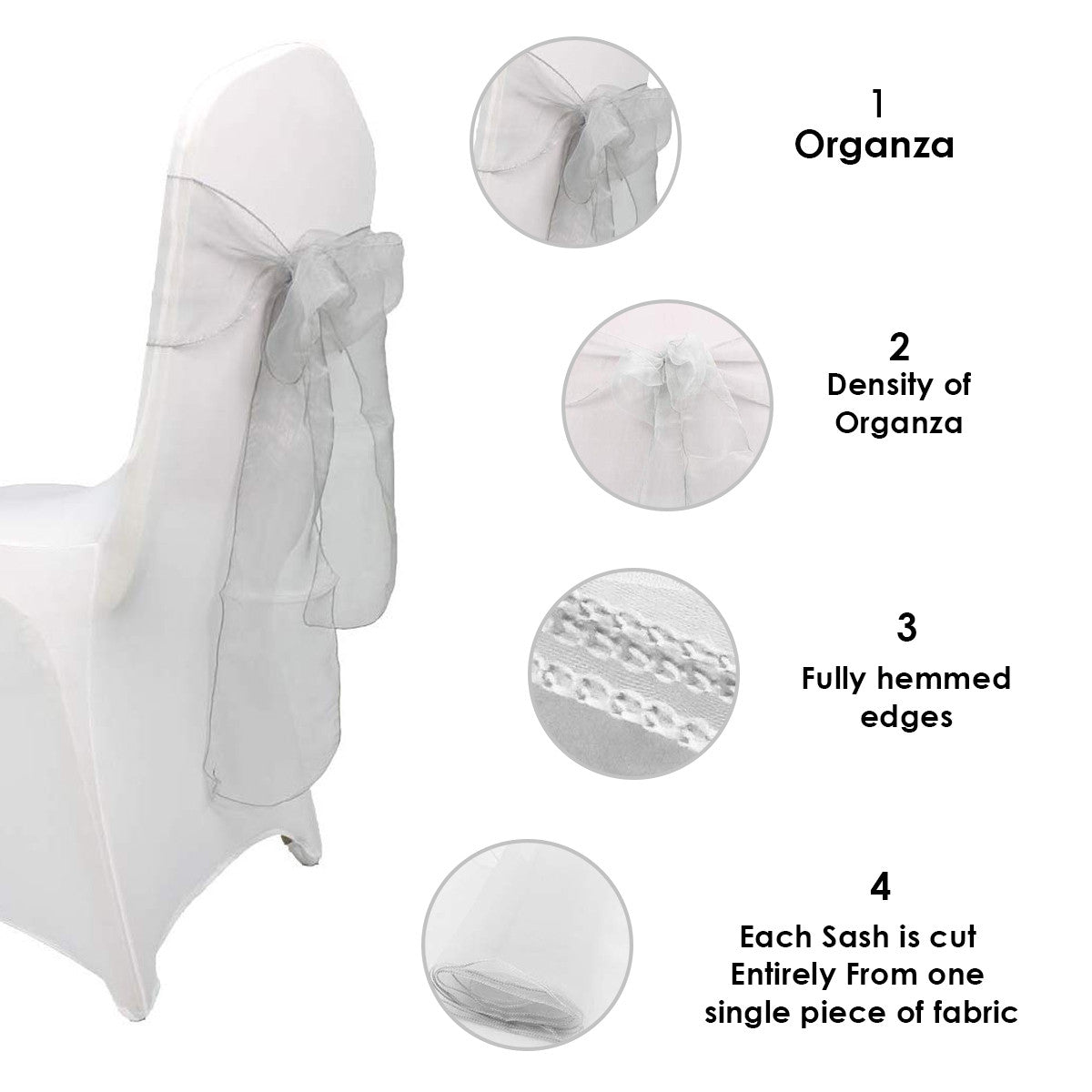 7" x 108" Organza Chair Sash - Silver