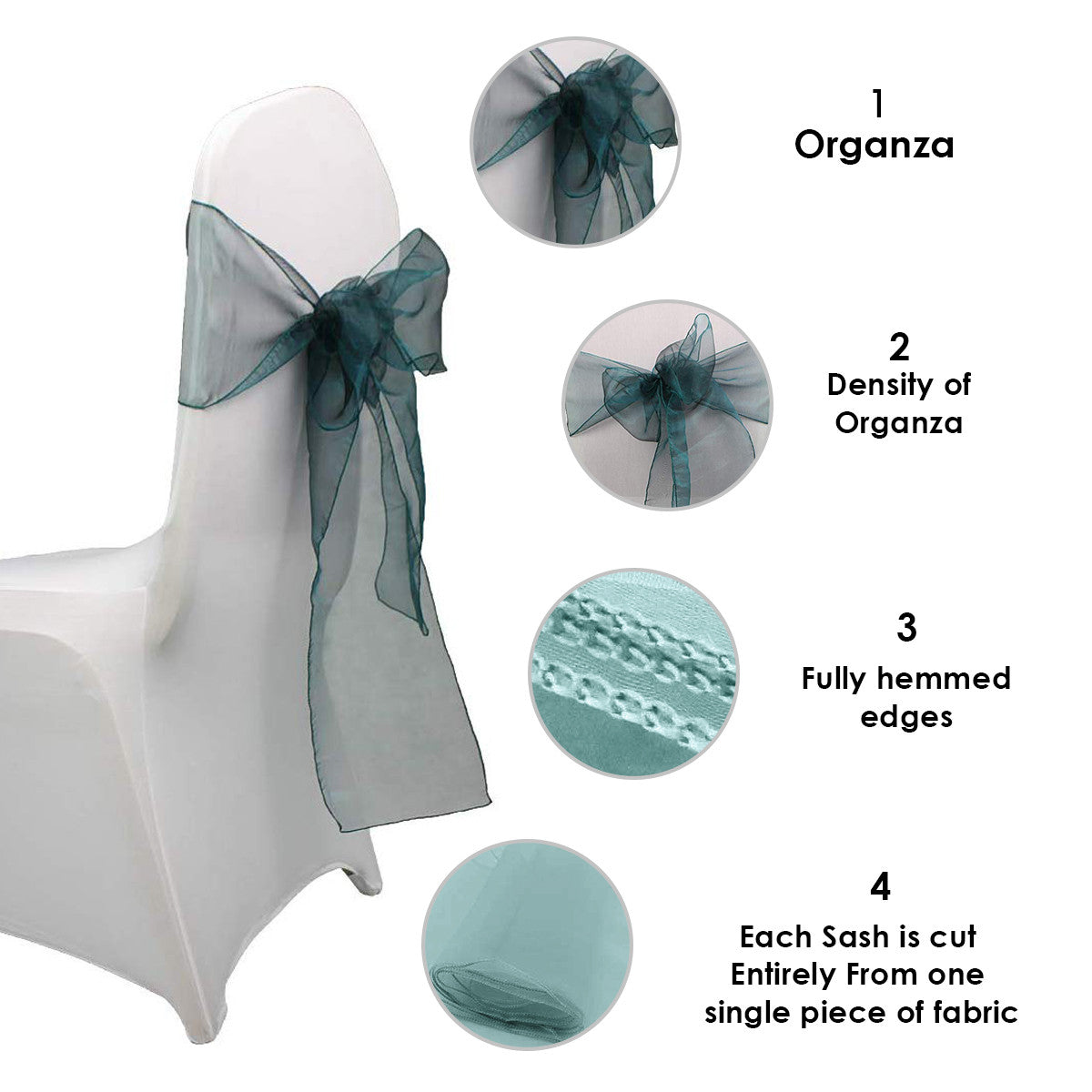 7" x 108" Organza Chair Sash - Teal Green