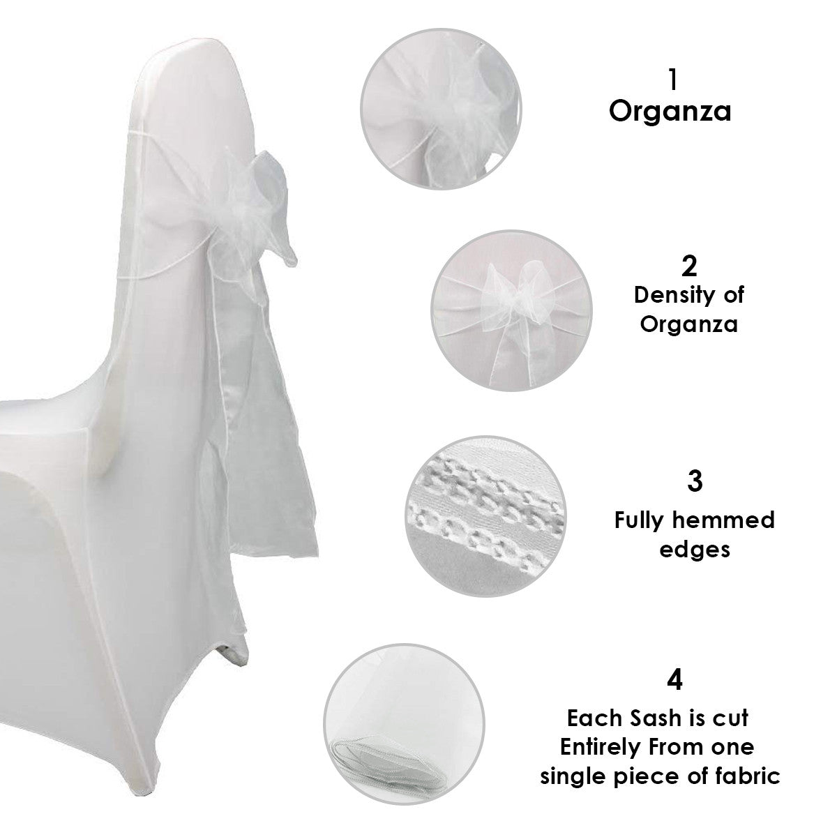 7" x 108" Organza Chair Sash - White