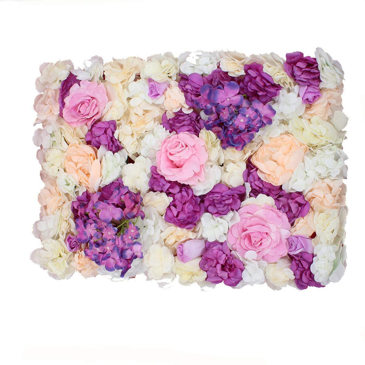 Hydrangea Artificial Flower Wall Panel 60cm x 40cm - Peach, Ivory, White, Pink & Purple x 12