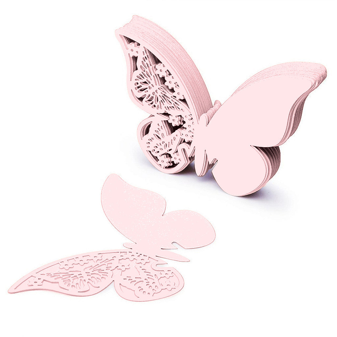 50x Laser Cut Butterfly Place Cards (67mm x 107mm) - Pink