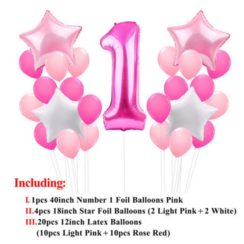25pc 1st Birthday Foil & Latex Balloons Set - Pink